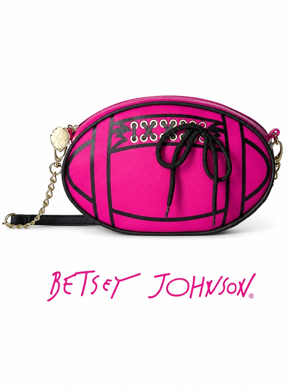 BETSEY JOHNSON Fushia / Fuchsia Football Crossbody Purse Shoulder Bag